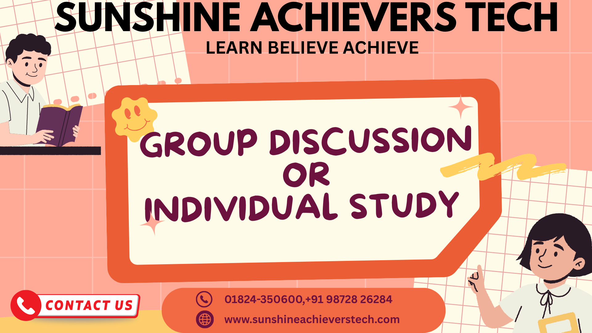 Students discussing group discussion and individual study for English speaking practice