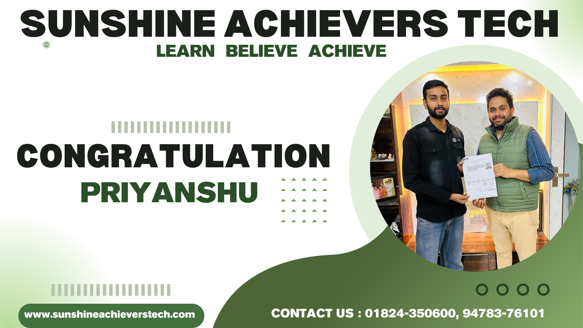 priyankshu score good bands at sunshine achievers tech