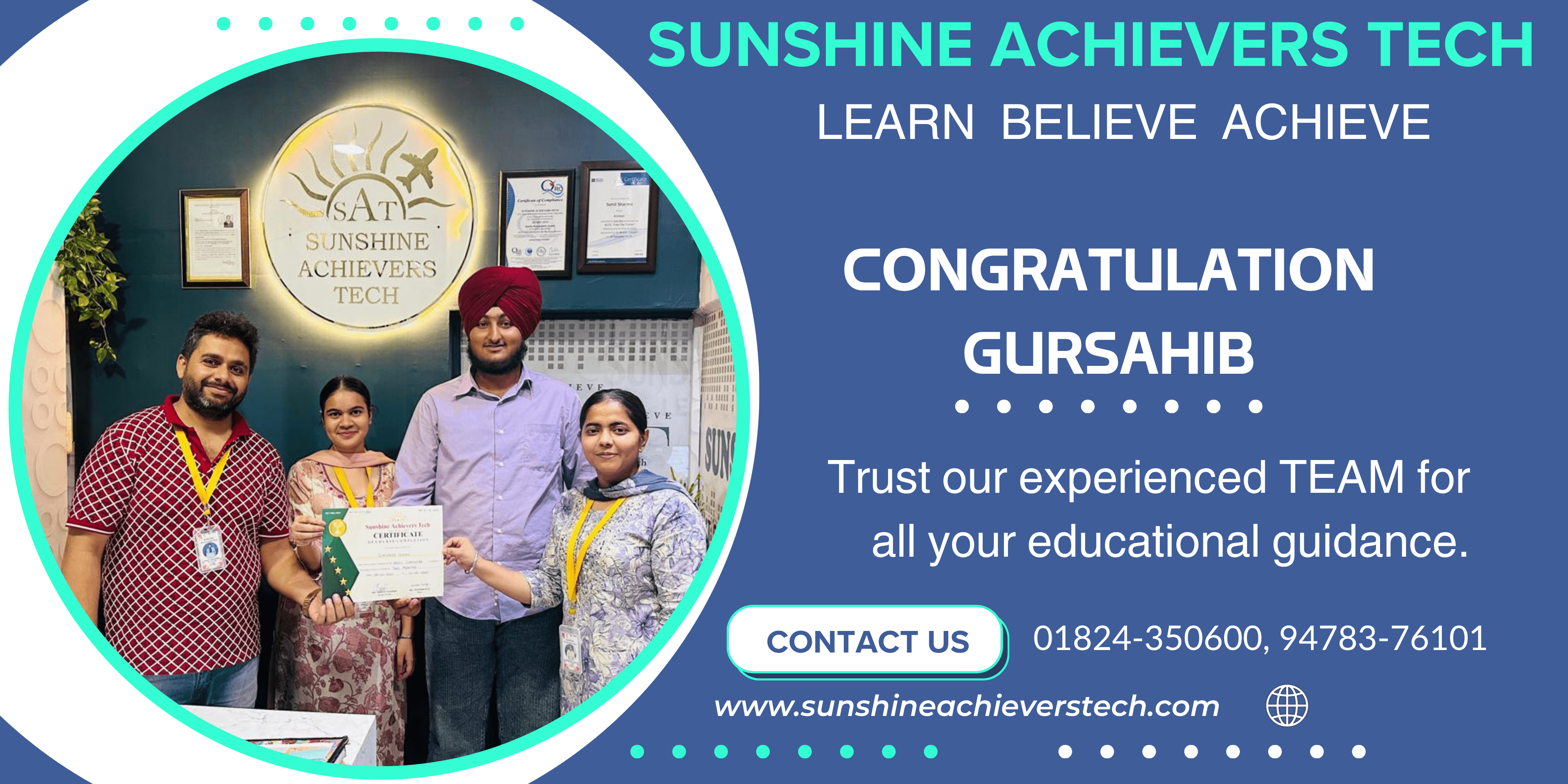 Gursahib completed basic computer course at sunshine achievers tech